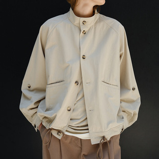 Chic Misty Washed Cotton Lightweight Small Stand Collar 2-Wear Sleeve Tab Raglan Sleeves_Wax Rope Waist Short Windbreaker Jacket