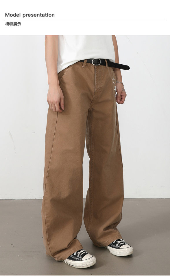 Quần dài nam ống rộng lưng trung in họa tiết ngôi sao Mỹ, form suông thoải mái — Xanh da trờicolor, màu kaki, màu xám, màu đỏ chi tiết 9