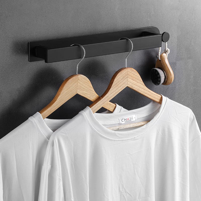 Barra de toalla de acero inoxidable con gancho simple textura negra Barra de toalla multiusos cepillado sin ponche engrosado toallero