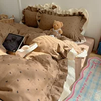 HIINII двухслойная пряжа, стираный хлопок, комплект из четырех предметов, постельное белье с девчачьим сердечком, пододеяльник, постельное белье для общежития, комплект из трех предметов