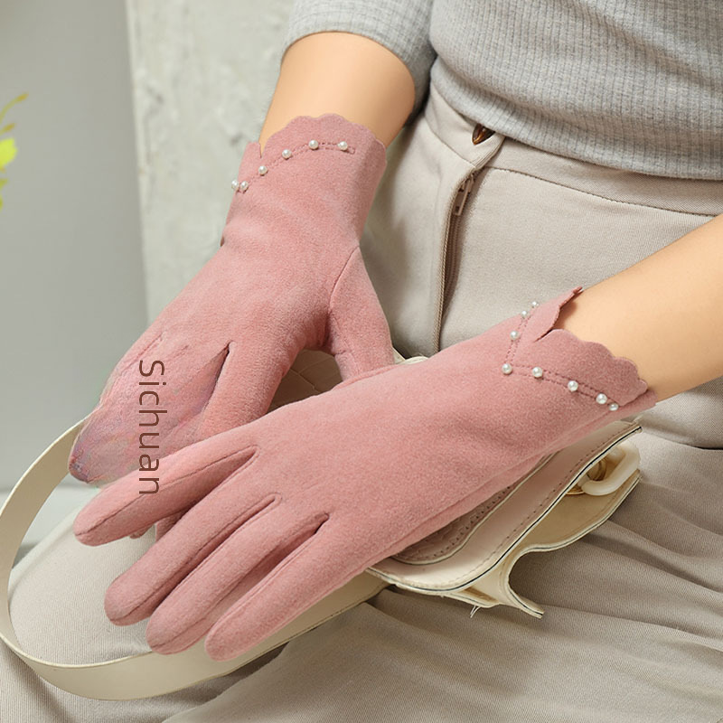 Handschuhe Damen Herbst und Winter dünne warme kältebeständige Touchscreen koreanische Version von niedlichen neuen deutschen Samt Reiten Fahren Fabrik Großhandel_voghion.com