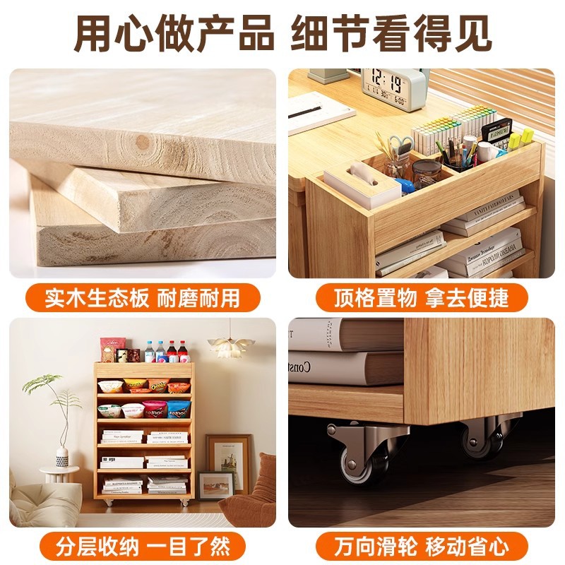 Estantería giratoria de madera maciza Estante móvil de 360 grados Estante para libros junto al escritorio Estante de almacenamiento de libros ilustrados simple Carro pequeño