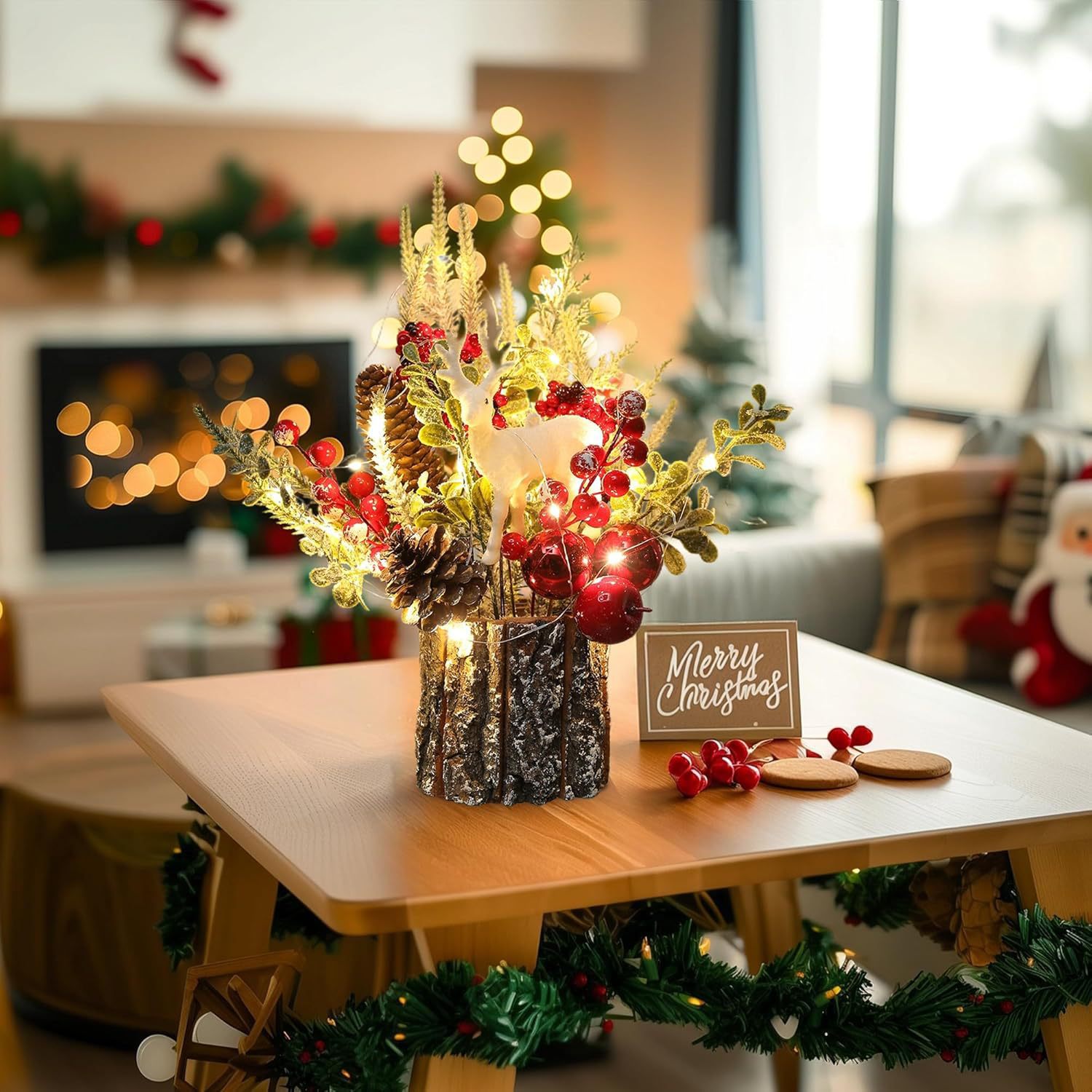 Amazon explosión DIY árbol de Navidad de escritorio simulación PE decoración de Navidad decoración para el hogar árbol de barril de corteza