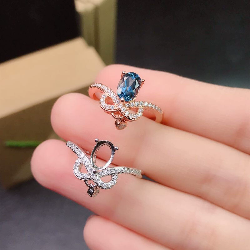 Платиновое розовое золото S925 посеребренное покрытие 18K Platin Rose Gold пустая кольцо 5*7 мм женское кольцо живое кольцо серебряные украшения