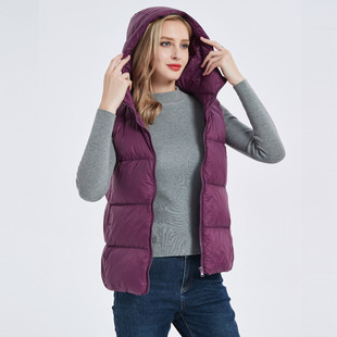 2025 New Winter Hooded down Vest for Women Thickeneded Fluffy Short Fashion Simple down Jacket Vest Jacket