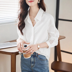 哥家商场同款女装2025秋季新款简约气质通勤袖子镂空质感女士衬衫