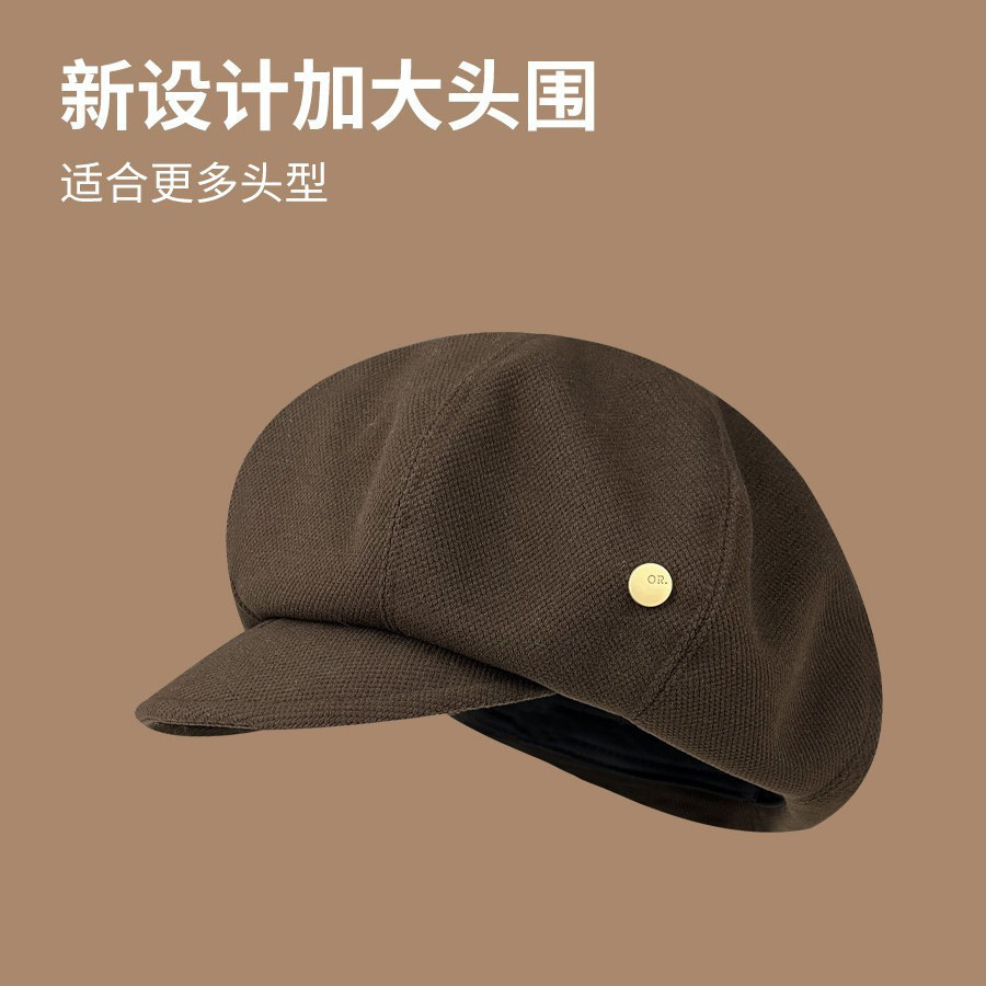 Boina negra de boca de pato nubes versátil cara pequeña sombrero de octogono otoño y invierno artístico gran cinturón de cabeza pintor sombrero hombre