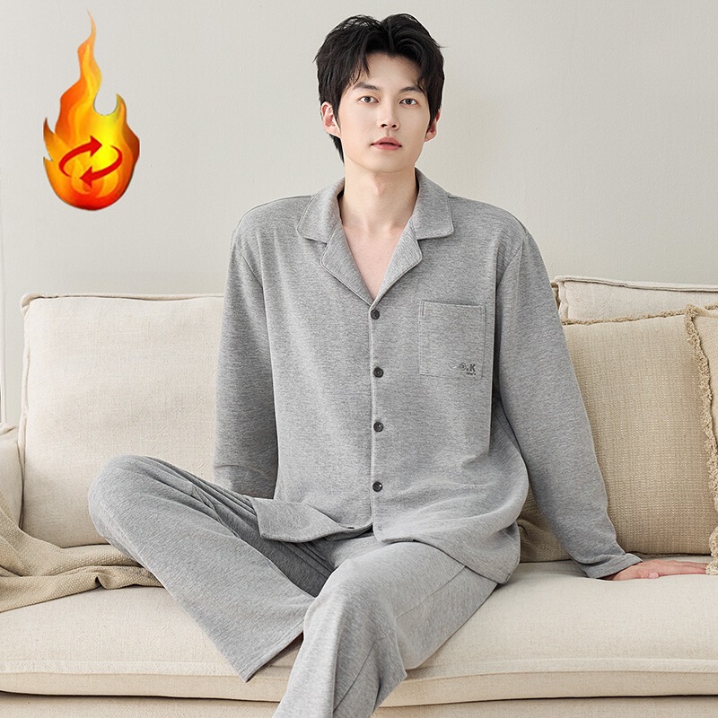 Northeastern Warm Outerwear Pajamas for Men, Autumn and Winter Pullover Thickened Men's Silk Wool Embroidered Home Wear Two-Piece Set