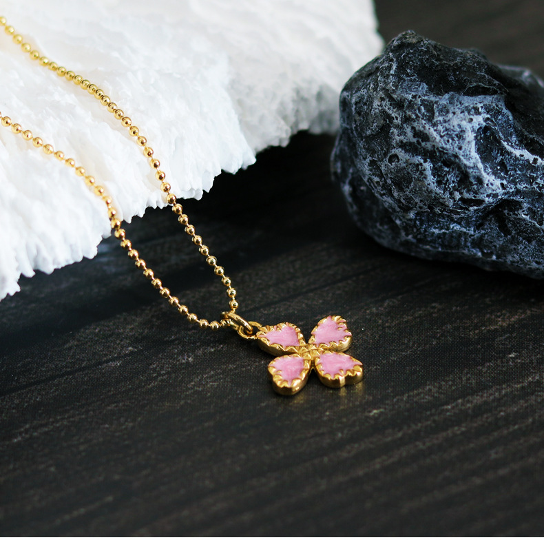 1 Piece Quantity Wholesale Jewelry Casual Retro French Style Leaf Flower Titanium Steel Enamel Pendant Necklace