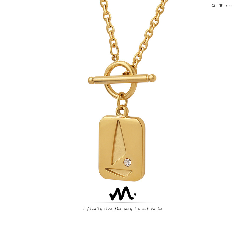 ins wind OT fibbia pendente quadrato triangolare zircone intarsiato collana geometrica titanio acciaio K oro catena clavicola unisex_voghion.com