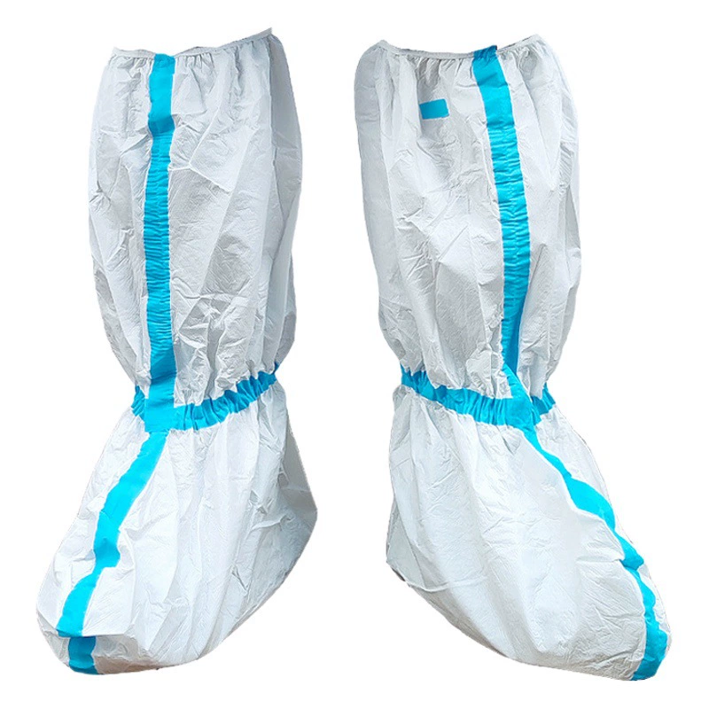 Одноразовый изоляционный чехол для ботинок с синей полосой из нетканого материала, удлиненный утолщенный прочный дышащий чехол для обуви на шнуровке PP + PE