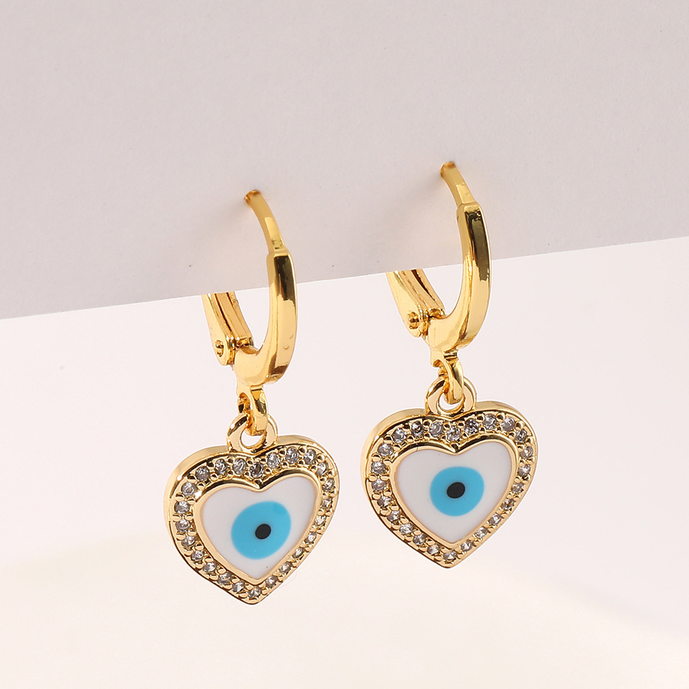 Cute Heart Shape Copper Gold Plated Zircon Drop Earrings 1 Pair