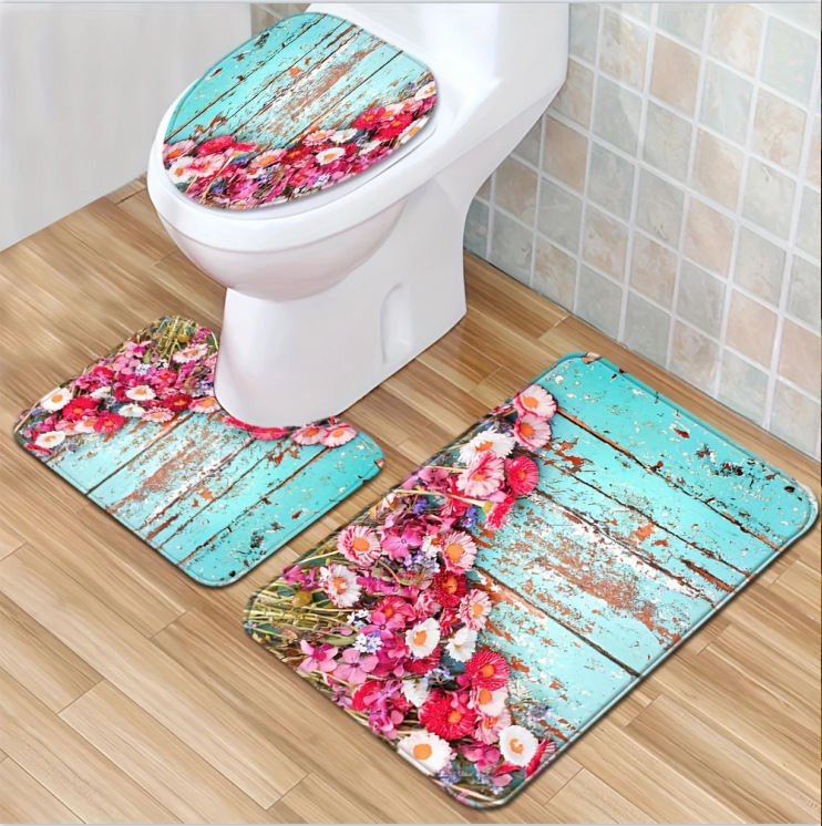 Nuevas alfombras de dibujos animados transfronterizos inodoro alfombras de baño de tres piezas decorativas alfombras resistentes a la suciedad alfombras de suelo fáciles de cuidar