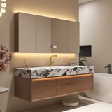 Каменная тарелка красного дуба в ванной комнате комбинация ретро Средневековое ветровое изогнутое изогнутое интегрированное бассейн для мытья бассейн