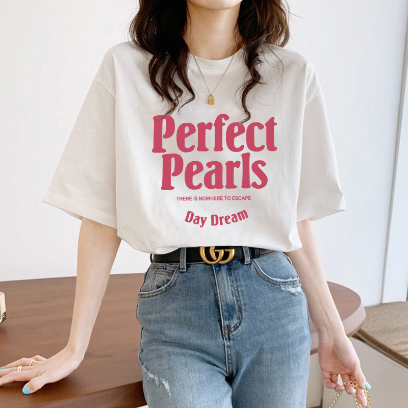 Summer Women's Cotton Short-Sleeve T-Shirt 2026 Regular Shoulder White Versatile Korean Style Loose Half-Sleeve Top Ins Trend