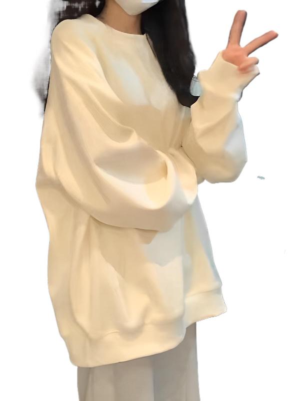 2025新款纯色卫衣女秋季oversize薄款圆领初中高中学生长袖上衣|undefined