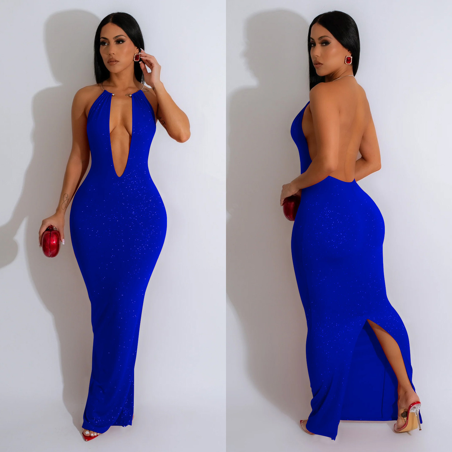C6831 transfronteriza AliExpress Amazon europeo y americano de las mujeres de color sólido hueco backless vestido sin mangas vestido