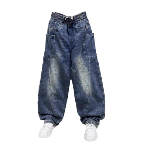 Autumn and winter new arrival denim pants—men's multi-pocket loose straight-leg pants, youth-style washed vintage trendy bootcut pants.