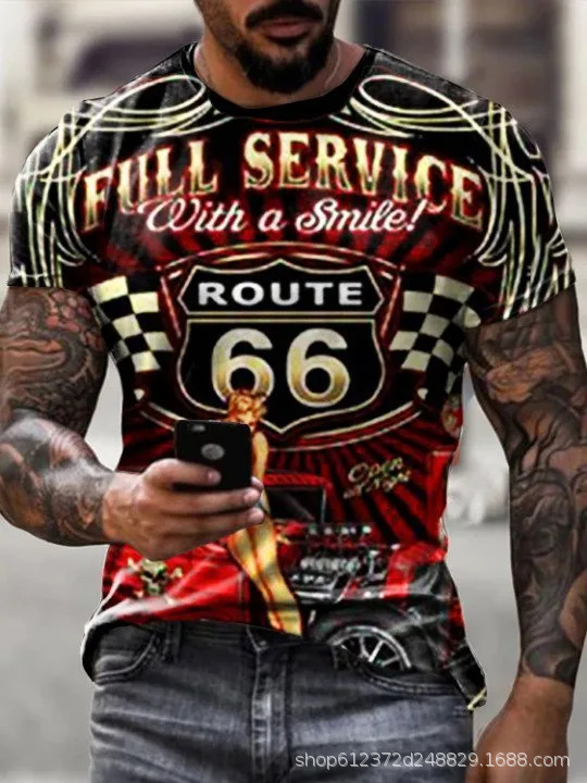 Fabricante de la fuente de los hombres de la camisa de manga corta de la calle Nueva Venta caliente de comercio electrónico transfronterizo camiseta impresa 3D arte flexible