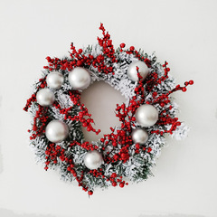 クリスマス花輪落雪植毛花輪門掛30cm新作シミュレーション雪植毛クリスマス装飾品アレンジ