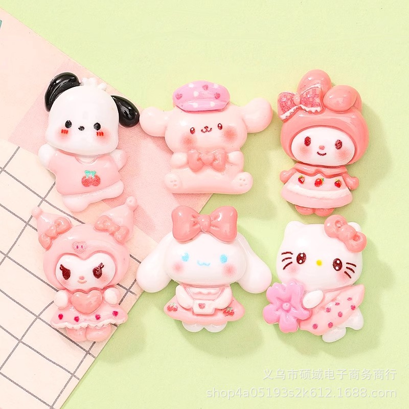 귀여운 만화 핑크 강아지 키티 DIY 크림 접착제 전화 케이스 키 체인 헤어 핀 신발 버클 수지 소재