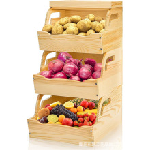 跨境木质土豆洋葱储存箱开放式厨房农产品储存箱可堆叠厨房收纳架