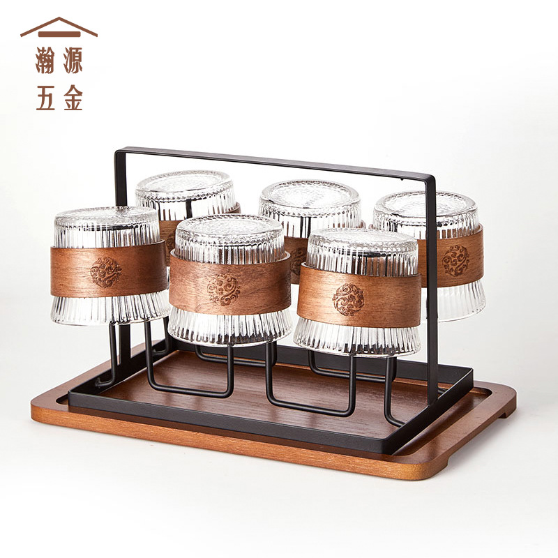玻璃杯茶杯置物杯架台面沥水收纳架茶几倒挂架子套装带杯子托盘