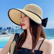 草帽女夏季空頂防曬鏤空透氣大檐遮臉顯臉小戶外出游沙灘太陽帽子