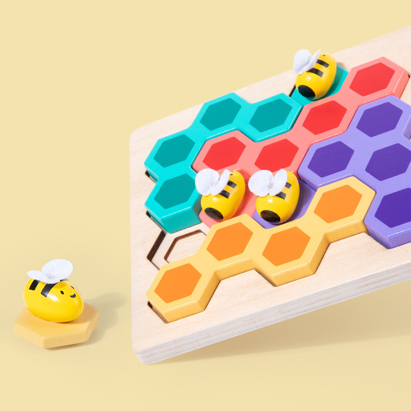 CPC juego de entrada de abeja de madera para niños rompecabezas cuadrado clip de libro magnético que conecta juguetes educativos