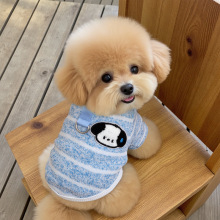 厂家直销小型犬衣服秋冬水滴小狗图案保暖舒适条纹雪花绒圆领卫衣