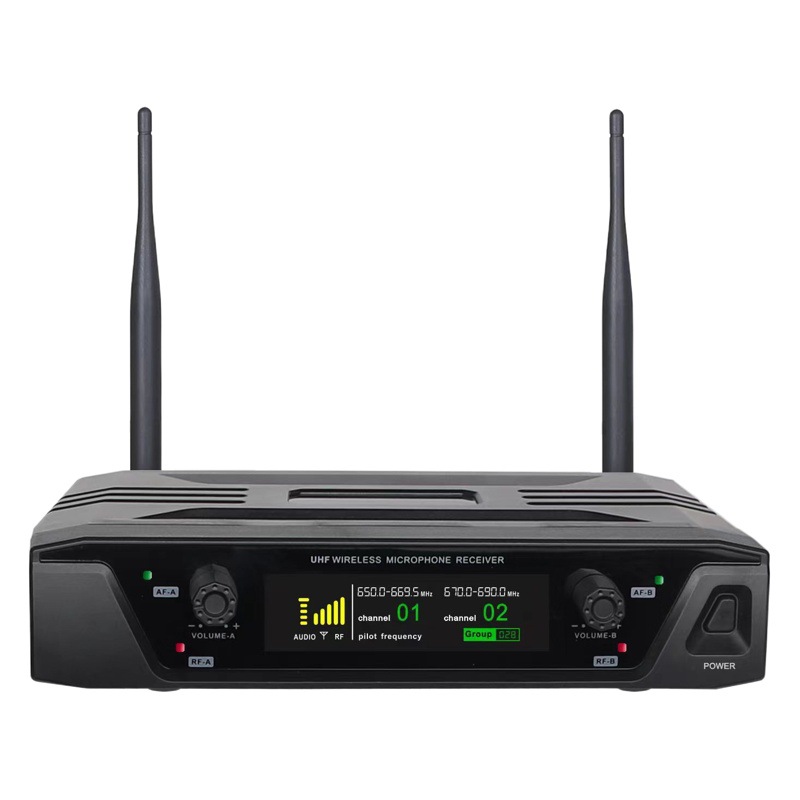 Sistema de Micrófonos Inalámbricos UHF 1 a 2 con Receptor Profesional para Escenario