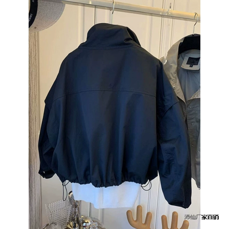 Short oversized trench jacket for teens, autumn, double-layer lining, casual cropped style