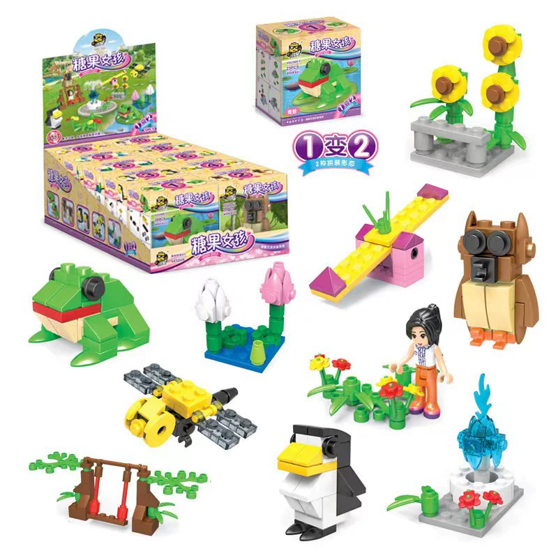 Mini Building Blocks Gift Box, 10 Random Mini Sets in One Pack, Assorted Vehicles & Animals