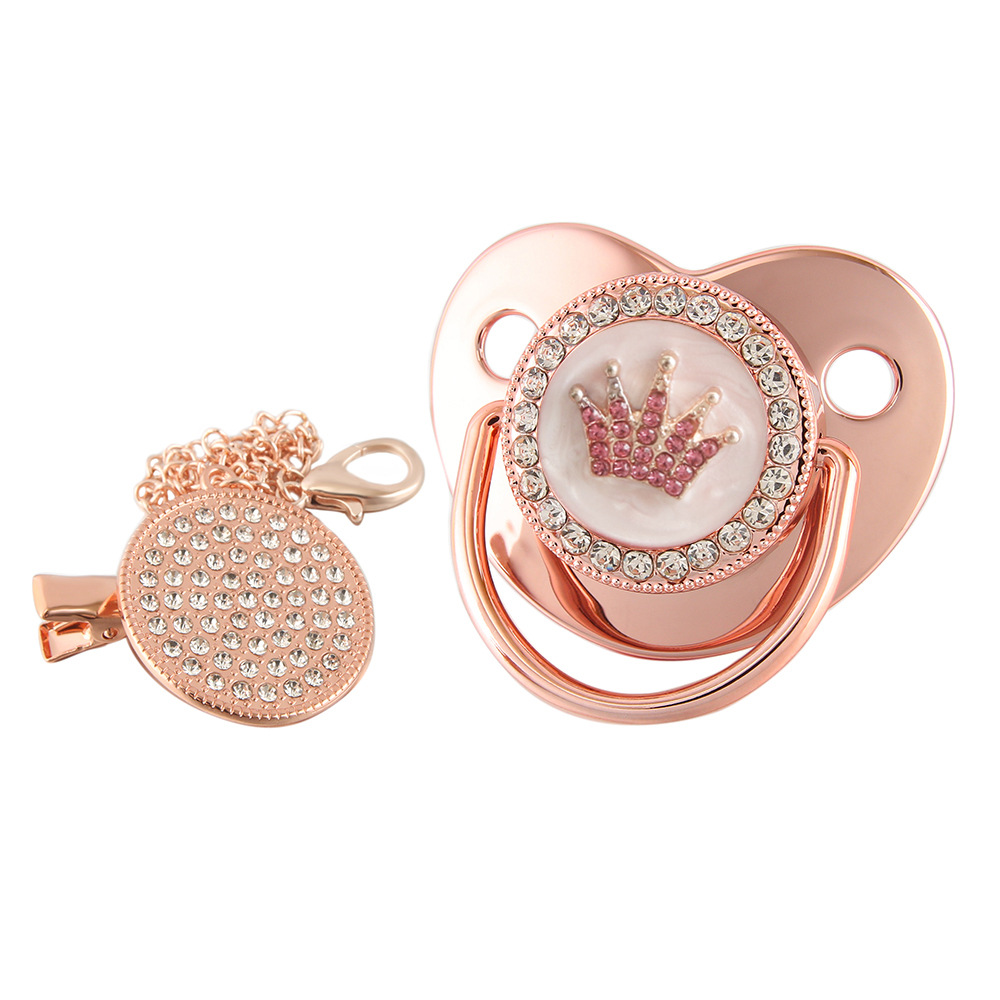 Cross-border Explosions Cartoon Crown Love Diamond Series Baby Pacifier with Chain Baby Products Hot Sale