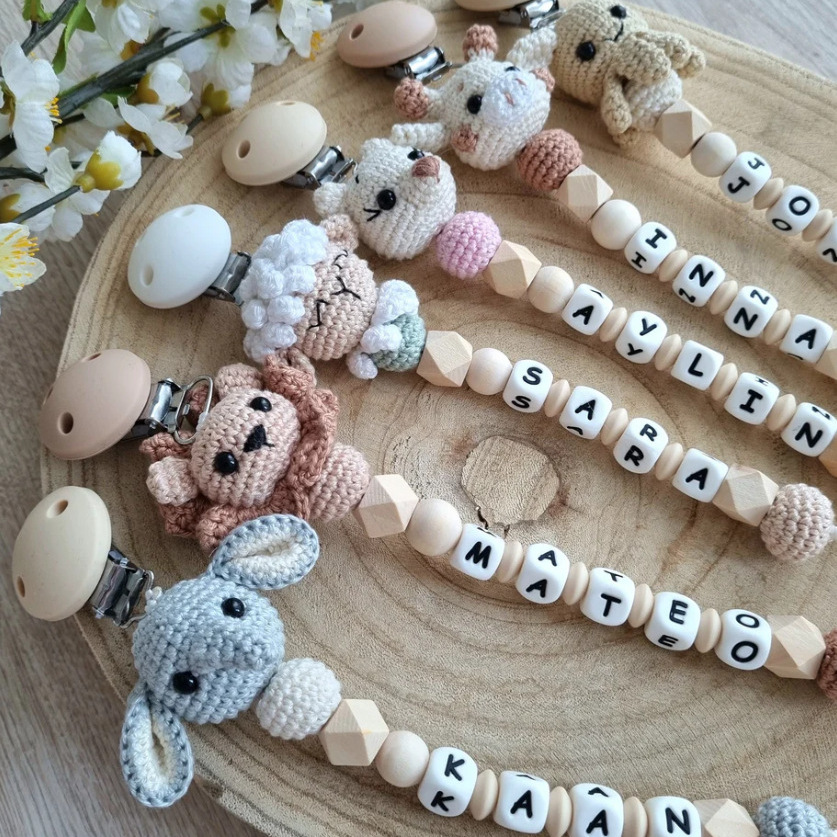 Baby crochet tetina pequeña cadena crochet rosa pro-piel tetina cadena 2025 nuevo