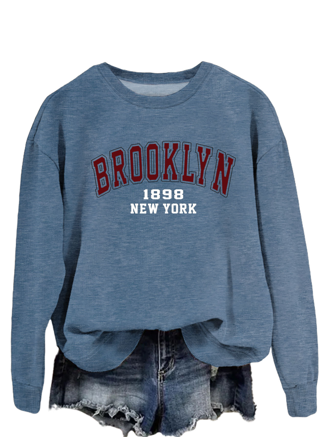 Brooklyn 1898 Nueva York Amazon Comercio exterior moda suelta superior eBay divertido impreso suéter