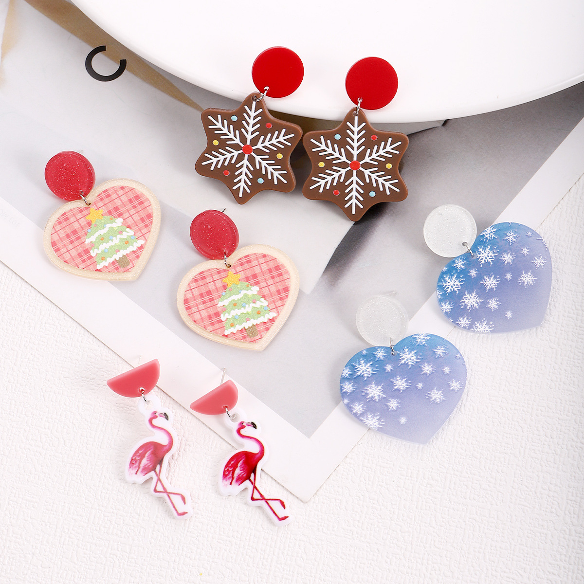 Heart Shape, Snowflake Pattern Fashion Heart Shape Snowflake Plastic Printing Women's Drop Earrings 1 Pair