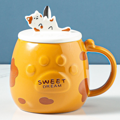New cat ceramic cup creative mobile phone holder student water cup with lid and spoon coffee cup holiday mug
