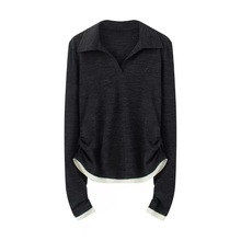 现货2025秋季新款气质休闲百搭显瘦撞色假两件针织衫上衣AR603110