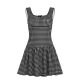 French Retro Plaid Contrasting Vest Dress with Slim Waist and Sweet Square Collar Bow Sleeveless A-Hem Skirt