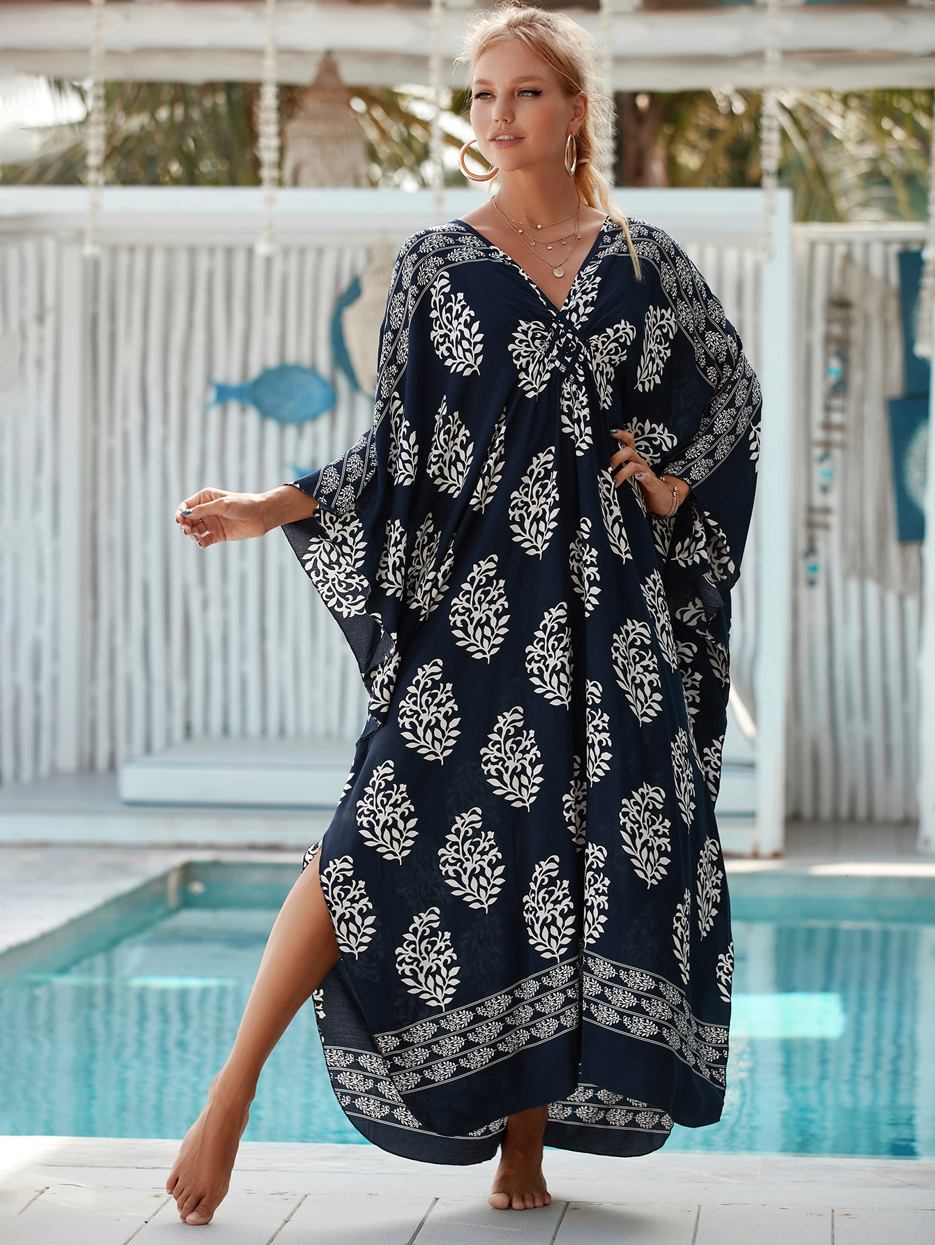 224g Weight Sunscreen Shirt Outerwear Type 3/4 Length Sleeve Sleeve Length Polyester Fabric Type Long Top Length V Neck Neckline Printing, Leopard Pattern Spring&Summer Season Women's Gender Vacation, Beach Style Women's Printing Leopard Vacation Beach Cover Ups 168