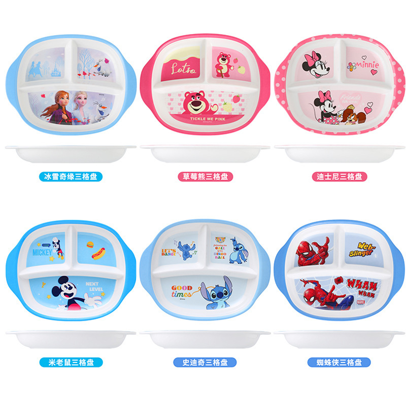 Disney cartoon melamine children's three-panel tableware wholesale boy gift rice bowl sub-packaging home baby new product