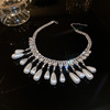 Fashionable necklace from pearl with tassels, design choker, European style, trend of season