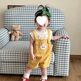 女童背带裤套装夏季新款女宝宝洋气可爱小鸭子吊带短裤T恤两件套