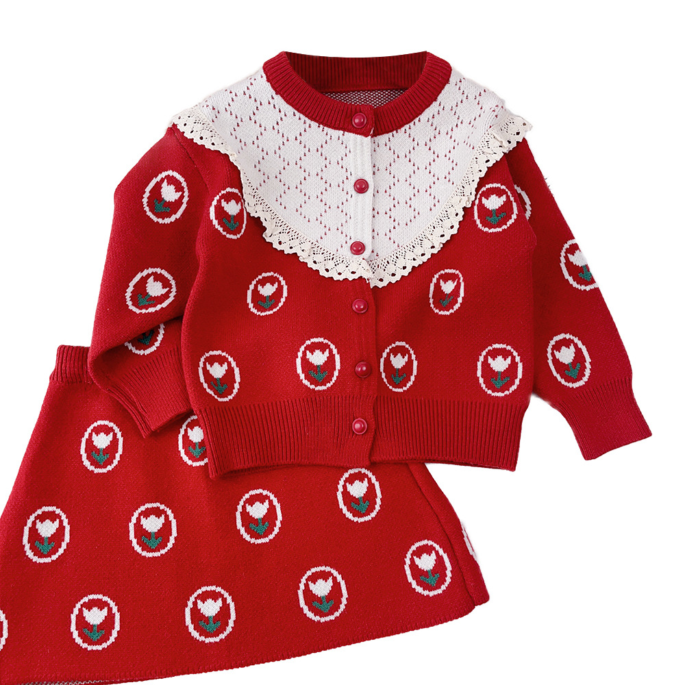 Pull pour enfants, Cardigan tricoté pour filles, ensemble deux pièces, petite robe parfumée, nouvelle collection automne_voghion.com