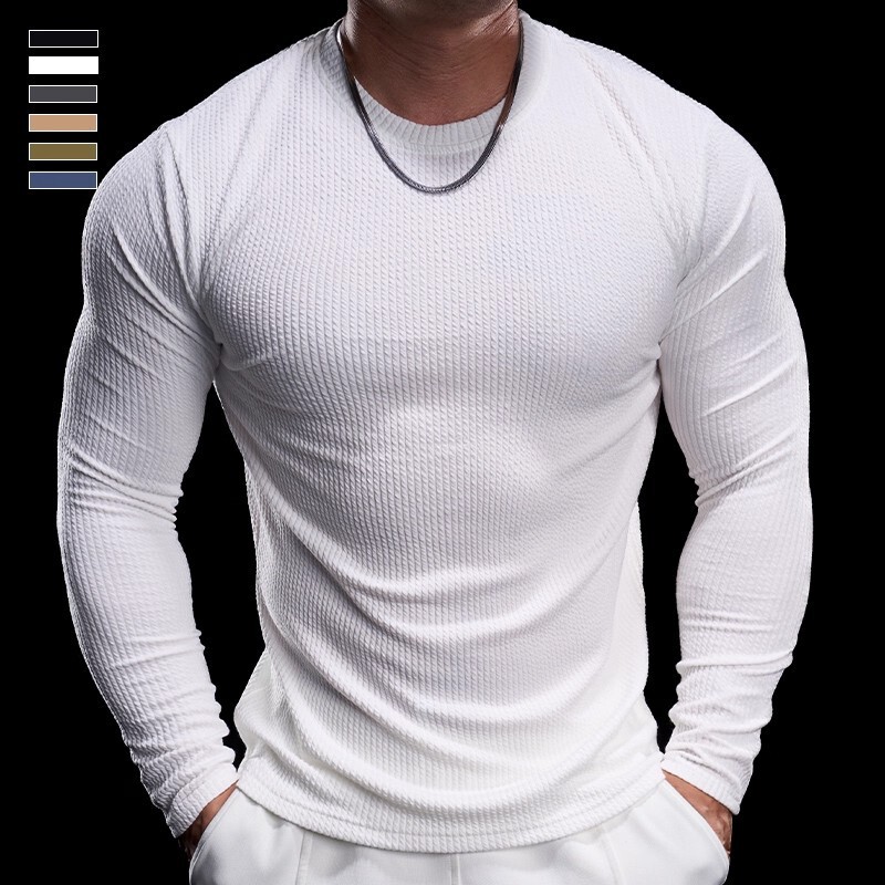 Overbearing Muscle Autum New Men's Sports Fitness Tops Running Training Long-Sleeved T-Shirt Round Neck Sweater Men's Style