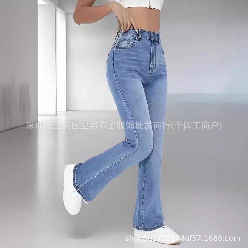 2025 European and American Cross-Border Temu Amazon High-Waisted Women's Jeans, Slim Fit, Stretchy, Butt-Lifting, Slightly Flared, Fashionable and Versatile
