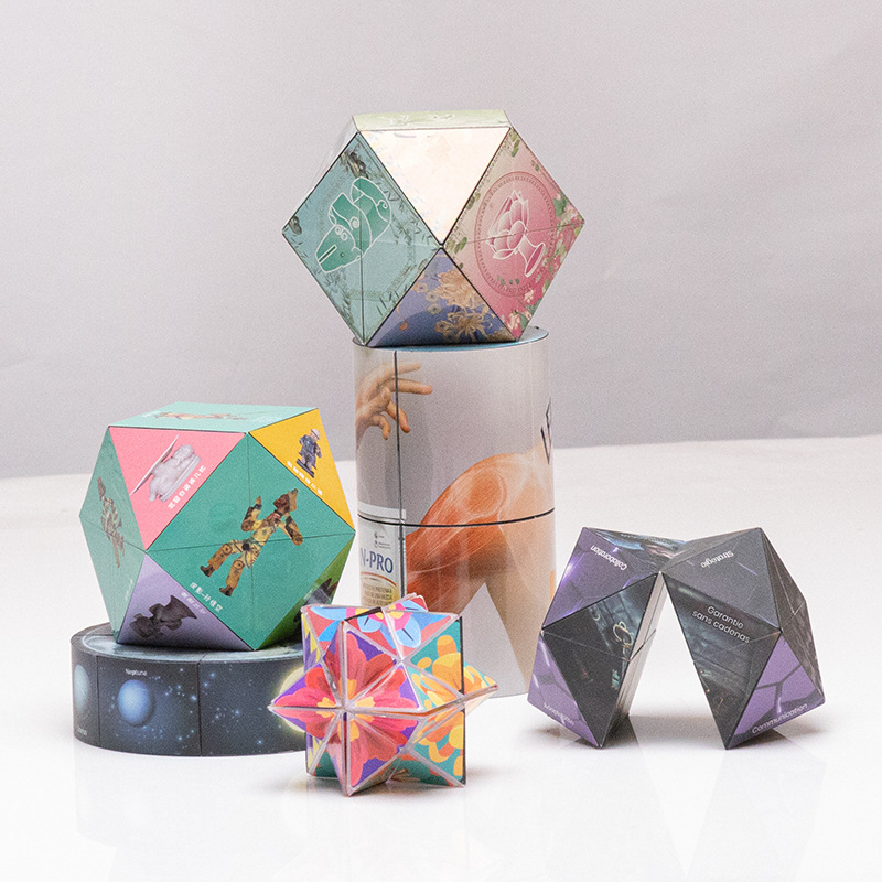 接百变魔方正方形圆柱六角折叠磁力贴纸UV定 制文创礼品印刷玩具