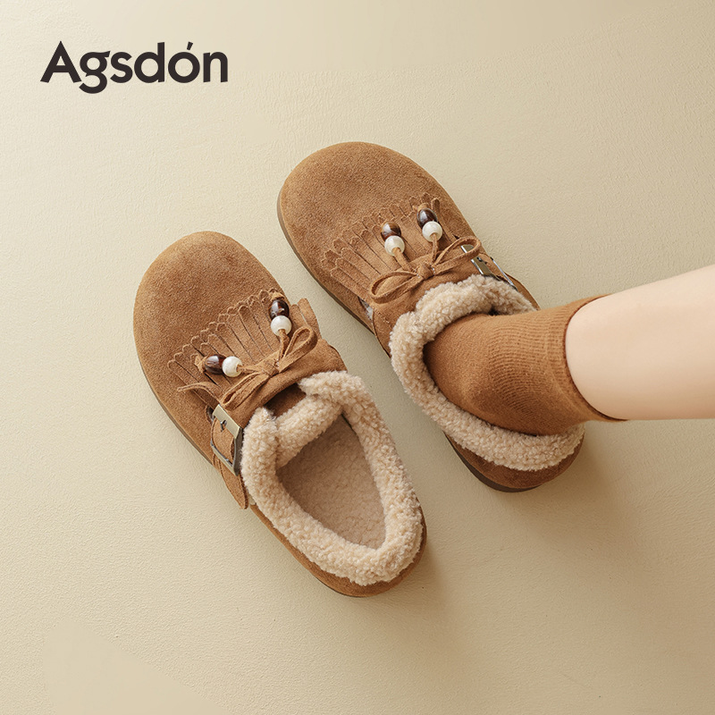 Augu Lion Deng Xiaobo Bocken zapatos de terciopelo mujeres 2025 nuevo otoño invierno todo incluido zapatos de lana de fondo grueso botas de nieve bajas