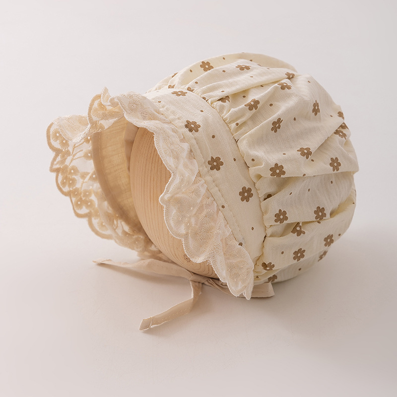 3-12 Sombrero de bebé recién nacido de primavera y otoño delgado bebé pequeño mes de edad bebé princesa sombrero de encaje flores